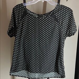 American Eagle Outfitters Black and White Polka Dot Short Sleeve Blouse